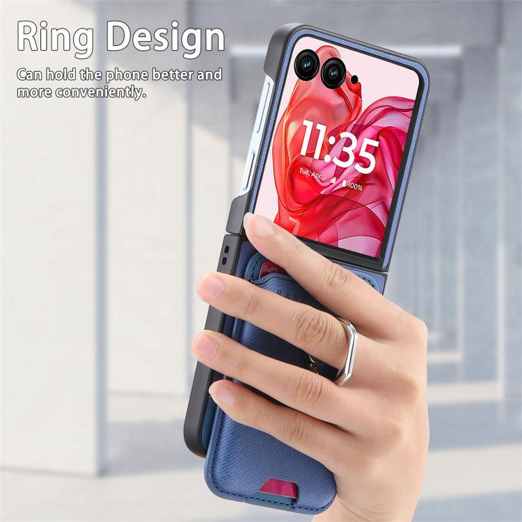 For Motorola Moto Razr 50 Ultra Twill Fabric Card Bag Ring Magnetic Back Phone Case