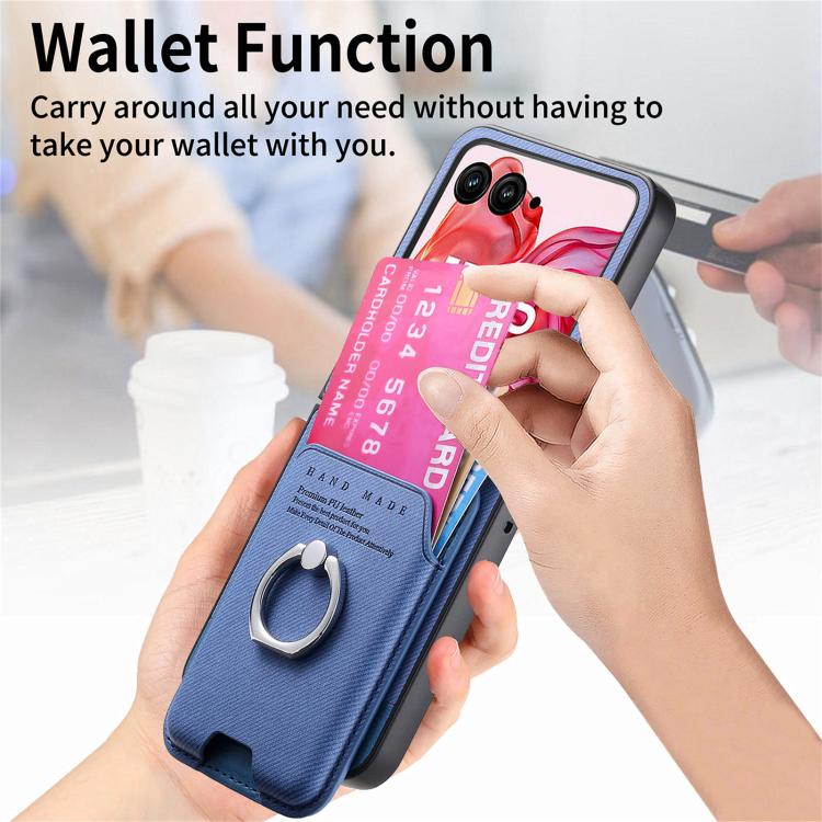 For Motorola Moto Razr 50 Ultra Twill Fabric Card Bag Ring Magnetic Back Phone Case