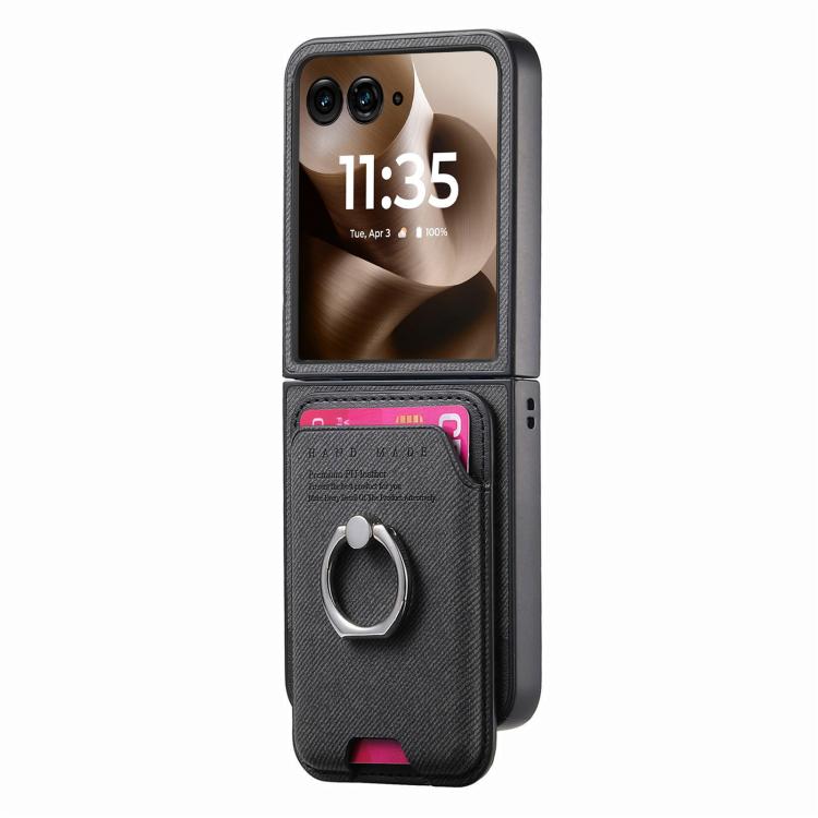 For Motorola Moto Razr 60 Ultra Twill Fabric Card Bag Ring Magnetic Back Phone Case
