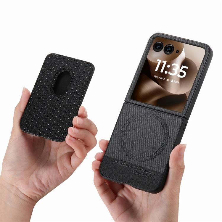 For Motorola Moto Razr 60 Ultra Twill Fabric Card Bag Ring Magnetic Back Phone Case