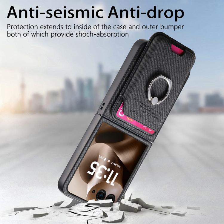 For Motorola Moto Razr 60 Ultra Twill Fabric Card Bag Ring Magnetic Back Phone Case