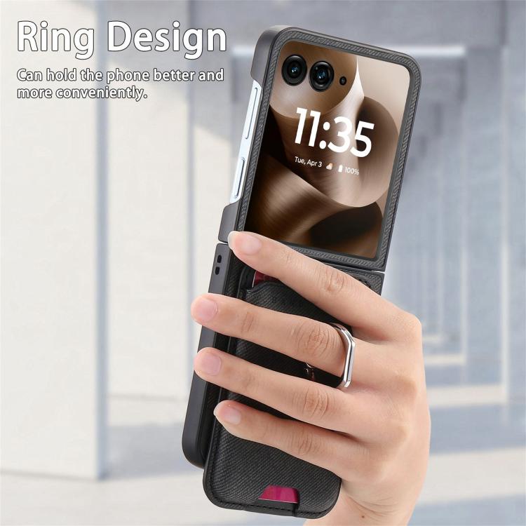 For Motorola Moto Razr 60 Ultra Twill Fabric Card Bag Ring Magnetic Back Phone Case