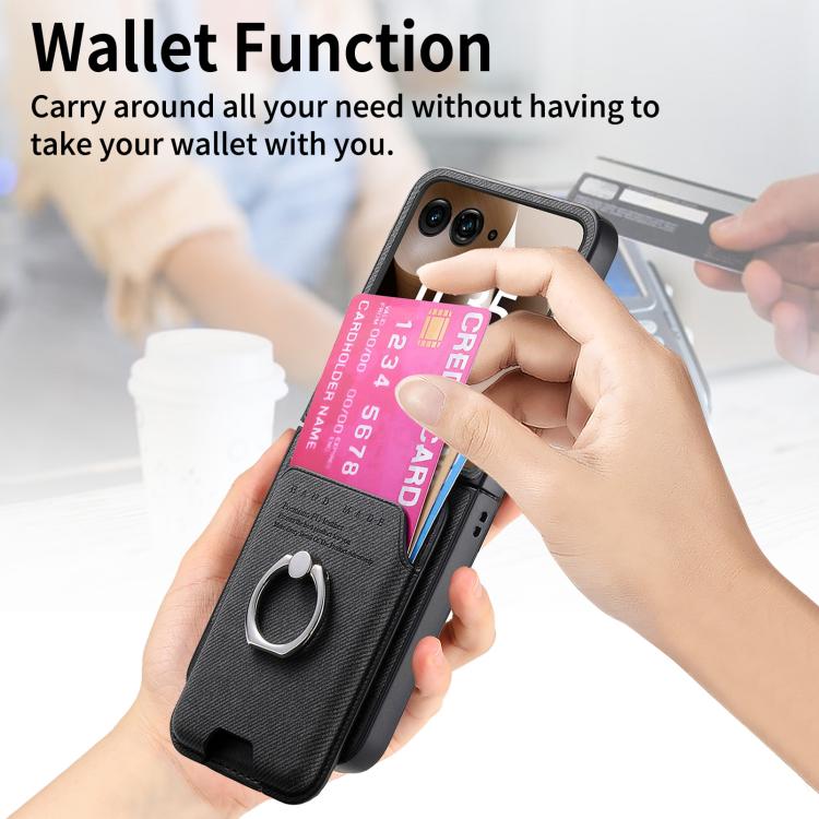 For Motorola Moto Razr 60 Ultra Twill Fabric Card Bag Ring Magnetic Back Phone Case