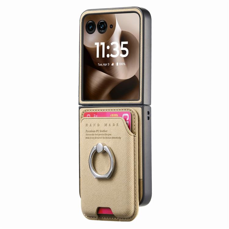 For Motorola Moto Razr 60 Ultra Twill Fabric Card Bag Ring Magnetic Back Phone Case