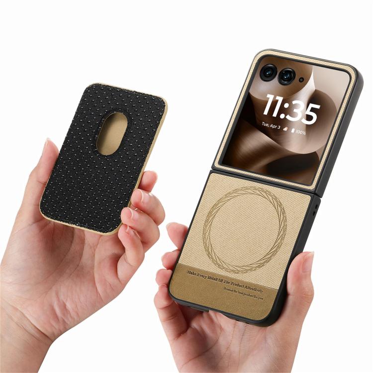 For Motorola Moto Razr 60 Ultra Twill Fabric Card Bag Ring Magnetic Back Phone Case