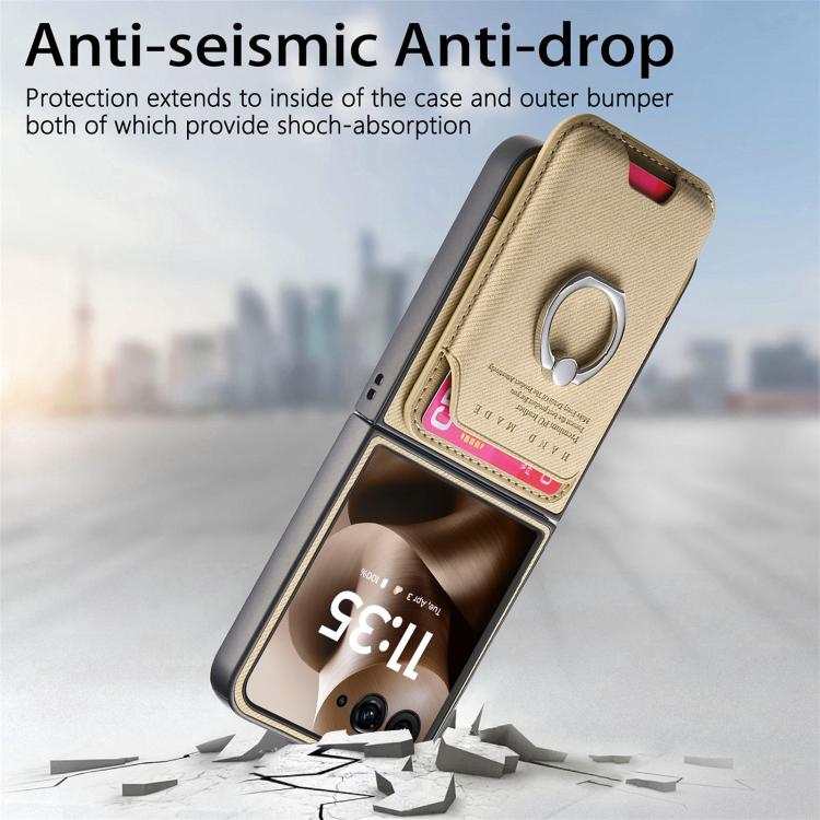 For Motorola Moto Razr 60 Ultra Twill Fabric Card Bag Ring Magnetic Back Phone Case
