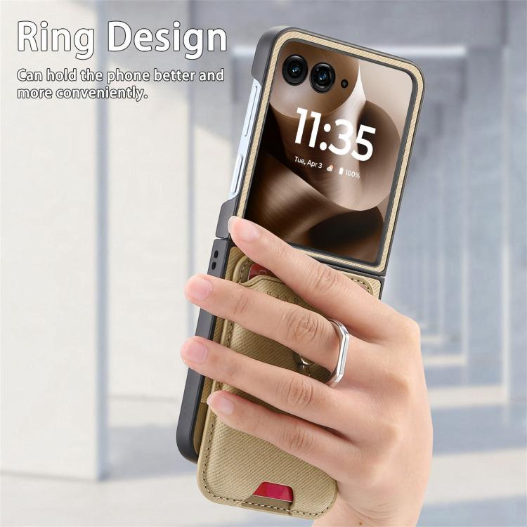 For Motorola Moto Razr 60 Ultra Twill Fabric Card Bag Ring Magnetic Back Phone Case