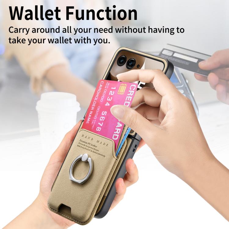 For Motorola Moto Razr 60 Ultra Twill Fabric Card Bag Ring Magnetic Back Phone Case