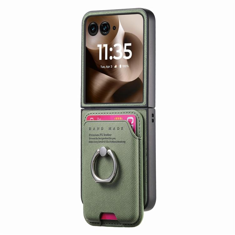 For Motorola Moto Razr 60 Ultra Twill Fabric Card Bag Ring Magnetic Back Phone Case