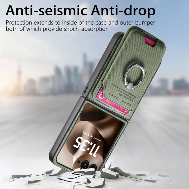 For Motorola Moto Razr 60 Ultra Twill Fabric Card Bag Ring Magnetic Back Phone Case