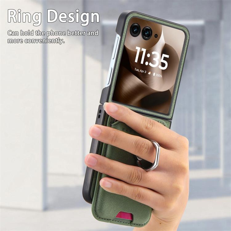 For Motorola Moto Razr 60 Ultra Twill Fabric Card Bag Ring Magnetic Back Phone Case