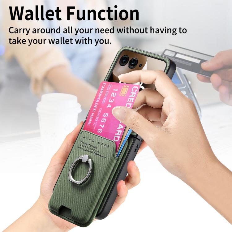 For Motorola Moto Razr 60 Ultra Twill Fabric Card Bag Ring Magnetic Back Phone Case