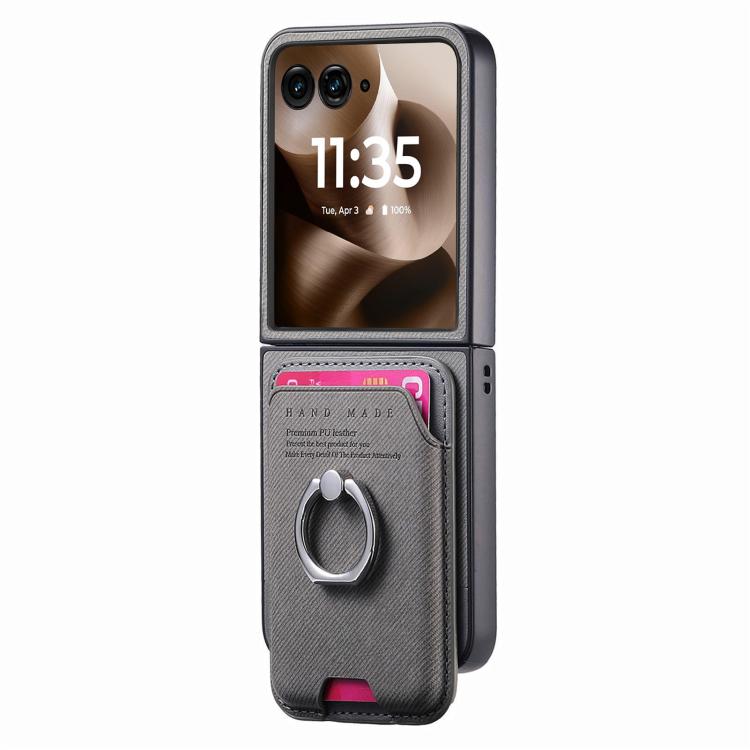 For Motorola Moto Razr 60 Ultra Twill Fabric Card Bag Ring Magnetic Back Phone Case
