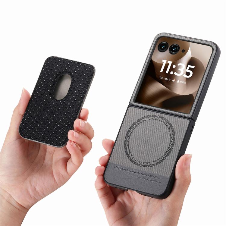 For Motorola Moto Razr 60 Ultra Twill Fabric Card Bag Ring Magnetic Back Phone Case