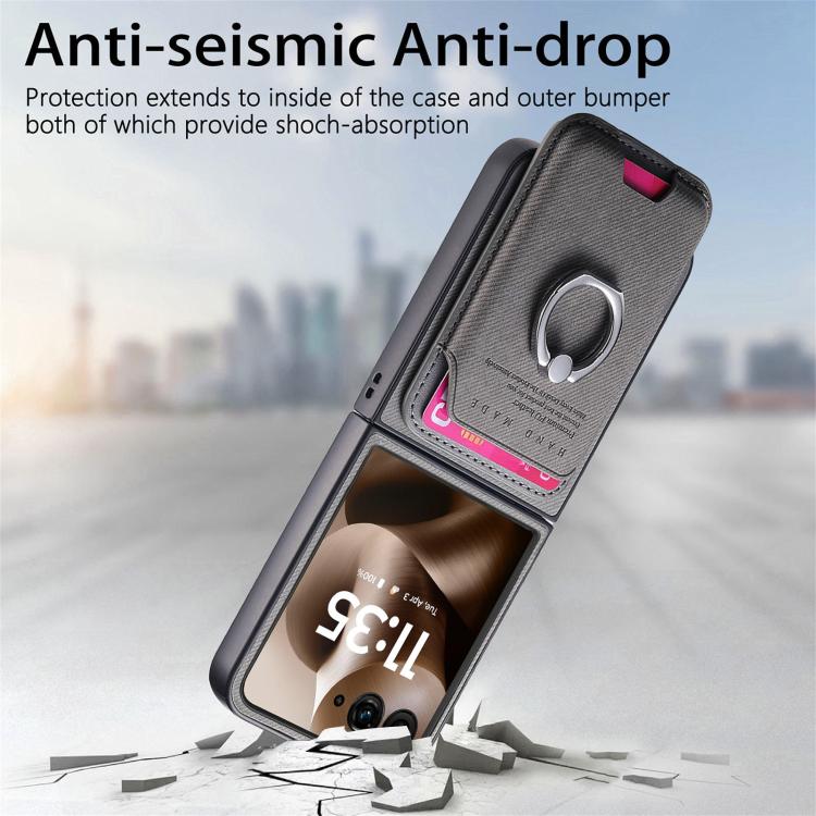 For Motorola Moto Razr 60 Ultra Twill Fabric Card Bag Ring Magnetic Back Phone Case