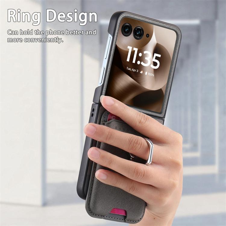 For Motorola Moto Razr 60 Ultra Twill Fabric Card Bag Ring Magnetic Back Phone Case