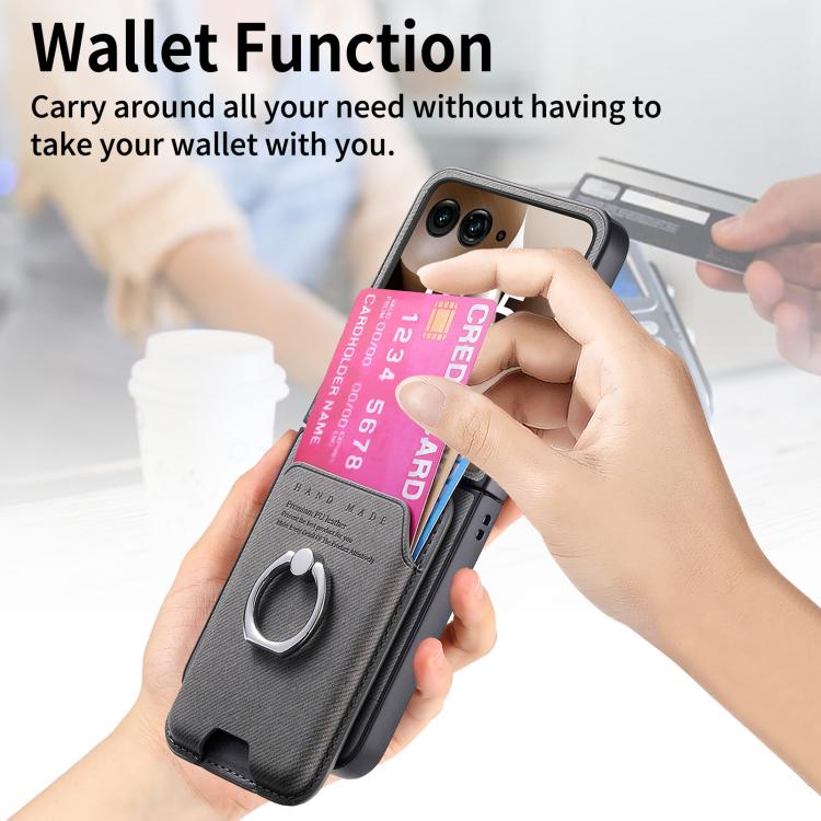 For Motorola Moto Razr 60 Ultra Twill Fabric Card Bag Ring Magnetic Back Phone Case