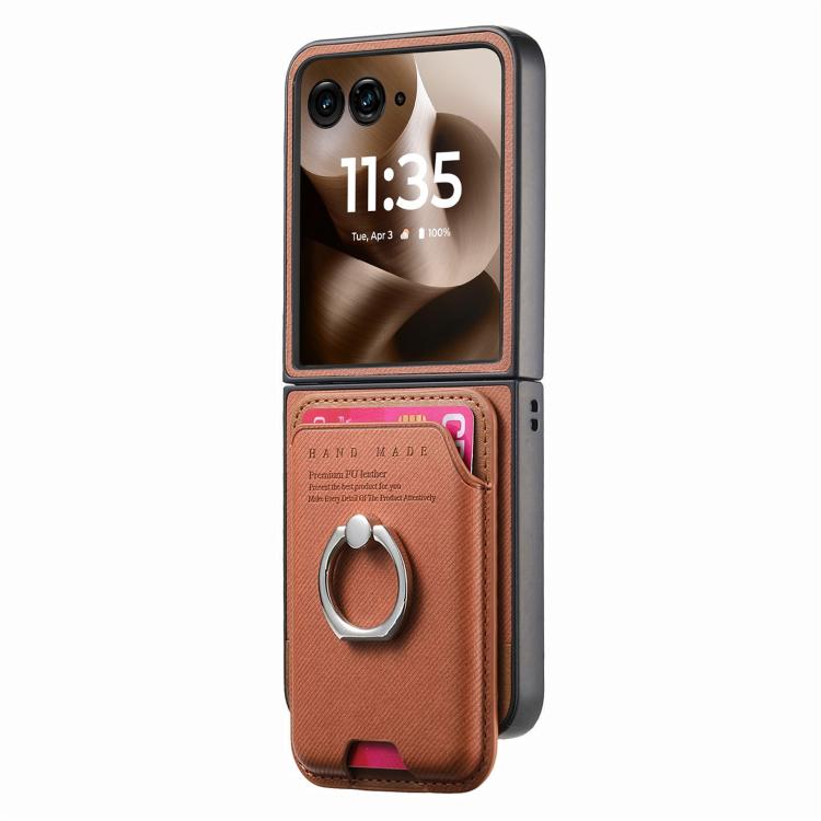 For Motorola Moto Razr 60 Ultra Twill Fabric Card Bag Ring Magnetic Back Phone Case