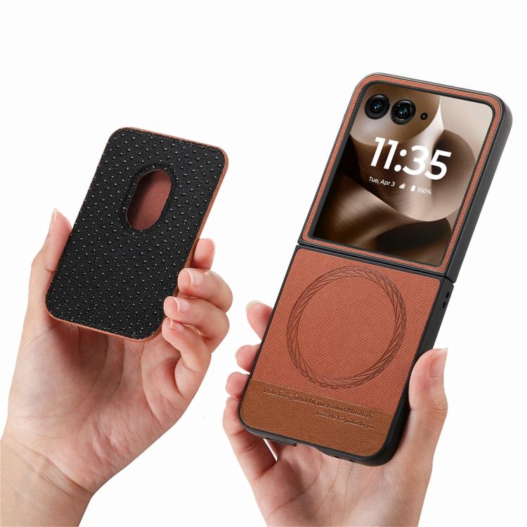 For Motorola Moto Razr 60 Ultra Twill Fabric Card Bag Ring Magnetic Back Phone Case