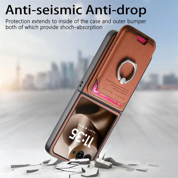 For Motorola Moto Razr 60 Ultra Twill Fabric Card Bag Ring Magnetic Back Phone Case