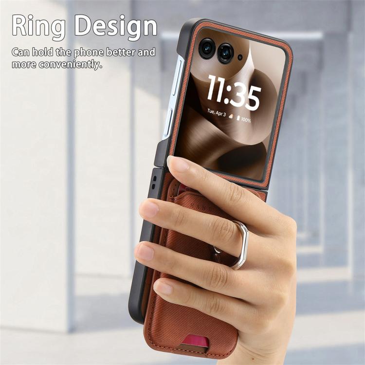 For Motorola Moto Razr 60 Ultra Twill Fabric Card Bag Ring Magnetic Back Phone Case