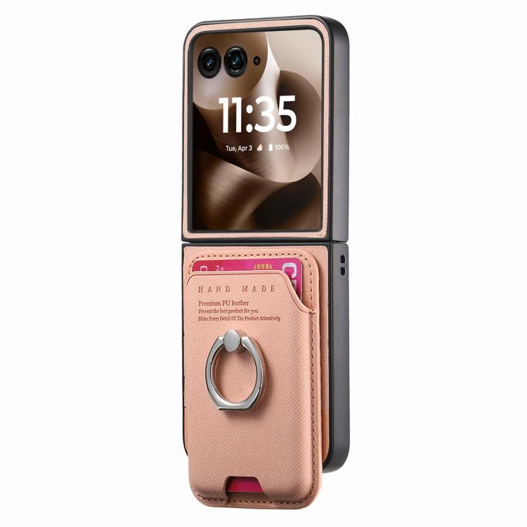 For Motorola Moto Razr 60 Ultra Twill Fabric Card Bag Ring Magnetic Back Phone Case