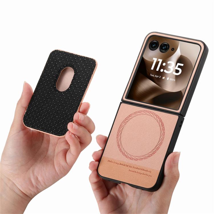 For Motorola Moto Razr 60 Ultra Twill Fabric Card Bag Ring Magnetic Back Phone Case