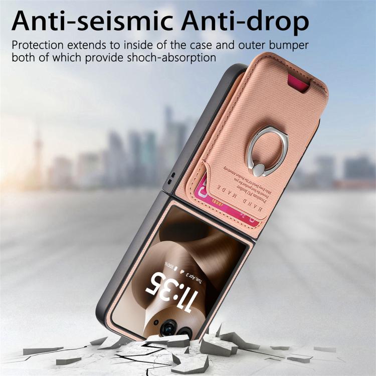For Motorola Moto Razr 60 Ultra Twill Fabric Card Bag Ring Magnetic Back Phone Case