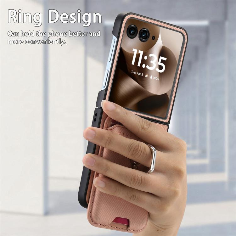 For Motorola Moto Razr 60 Ultra Twill Fabric Card Bag Ring Magnetic Back Phone Case