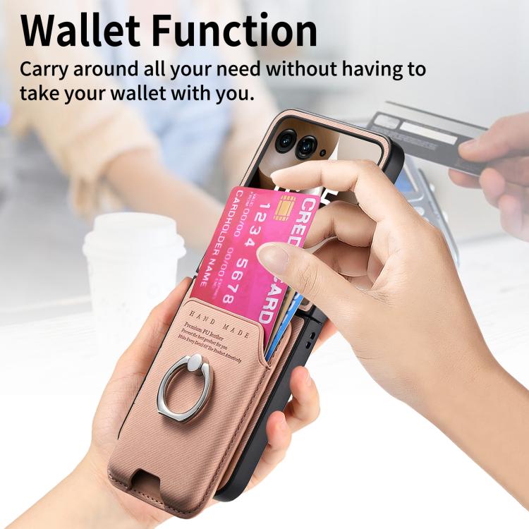 For Motorola Moto Razr 60 Ultra Twill Fabric Card Bag Ring Magnetic Back Phone Case