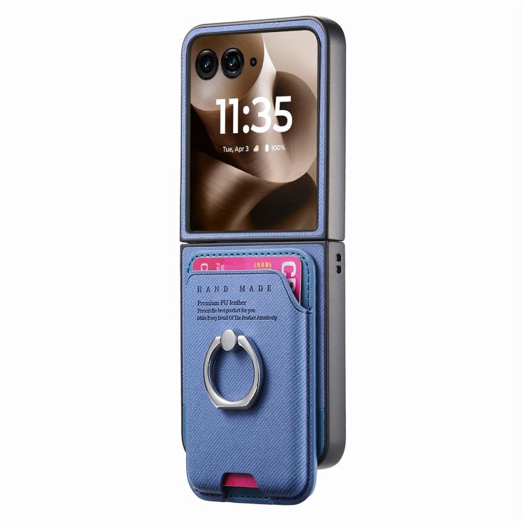 For Motorola Moto Razr 60 Ultra Twill Fabric Card Bag Ring Magnetic Back Phone Case