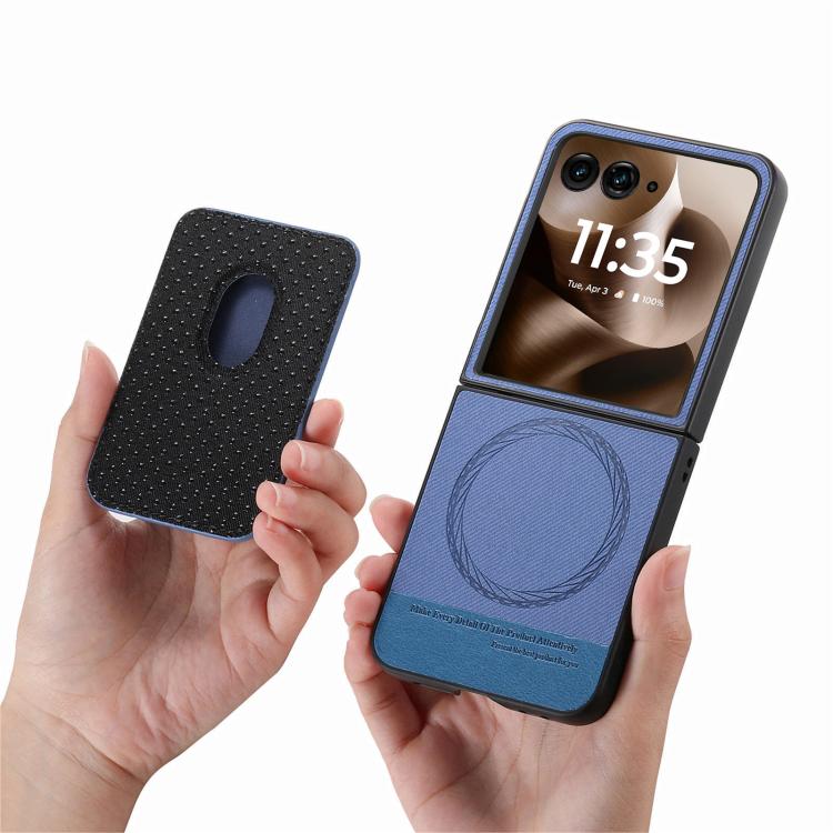 For Motorola Moto Razr 60 Ultra Twill Fabric Card Bag Ring Magnetic Back Phone Case