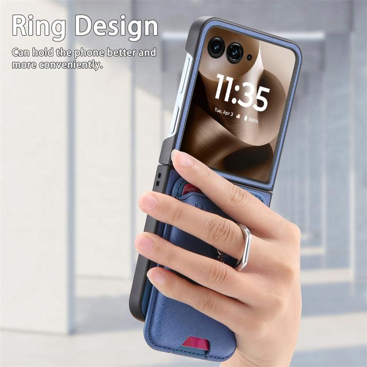 For Motorola Moto Razr 60 Ultra Twill Fabric Card Bag Ring Magnetic Back Phone Case