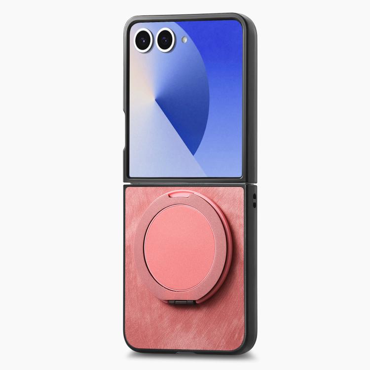 For Galaxy Z Flip7 5G Retro Leather Rotation Round Holder Phone Case