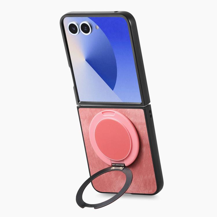 For Galaxy Z Flip7 5G Retro Leather Rotation Round Holder Phone Case