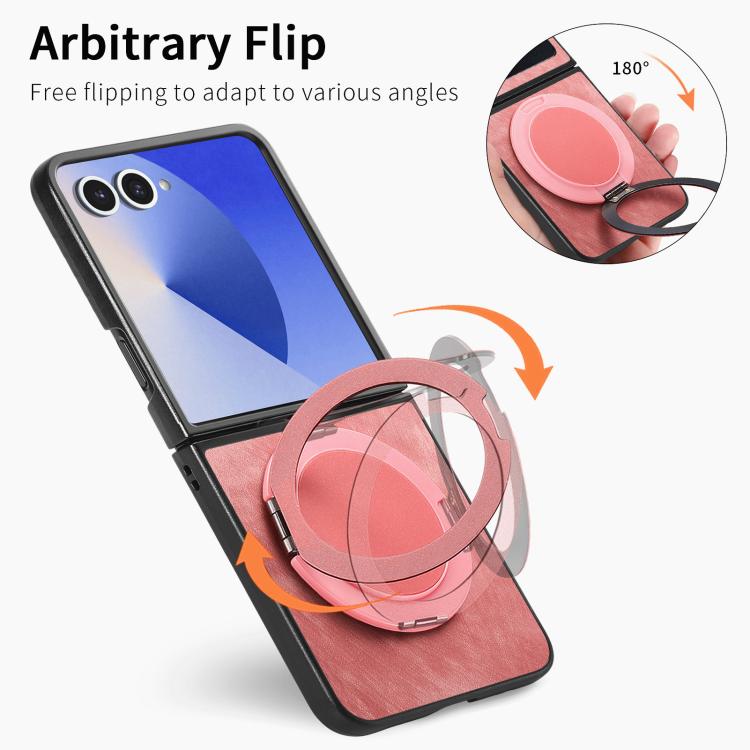 For Galaxy Z Flip7 5G Retro Leather Rotation Round Holder Phone Case