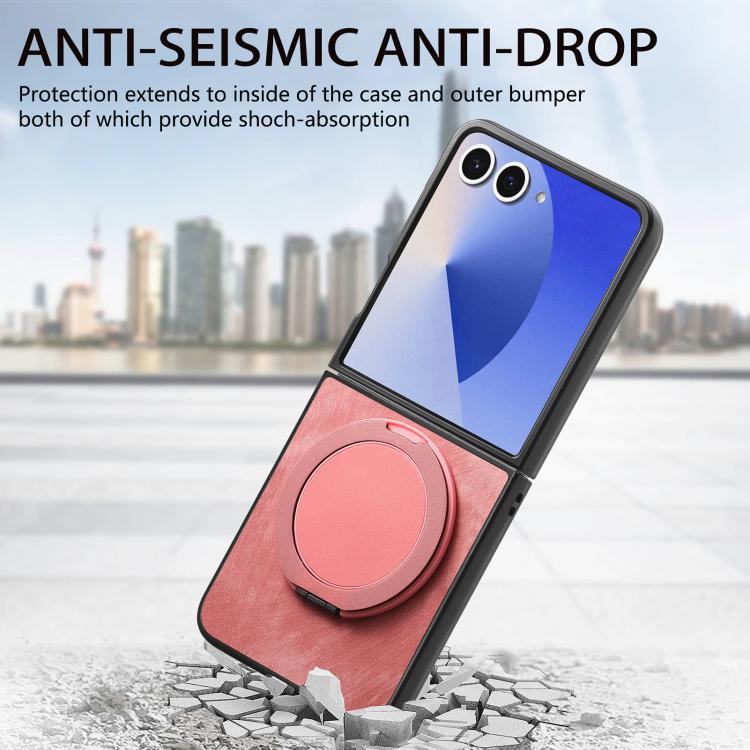 For Galaxy Z Flip7 5G Retro Leather Rotation Round Holder Phone Case