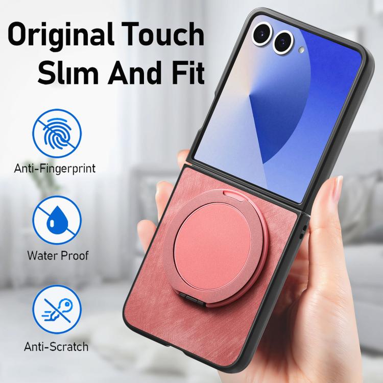 For Galaxy Z Flip7 5G Retro Leather Rotation Round Holder Phone Case