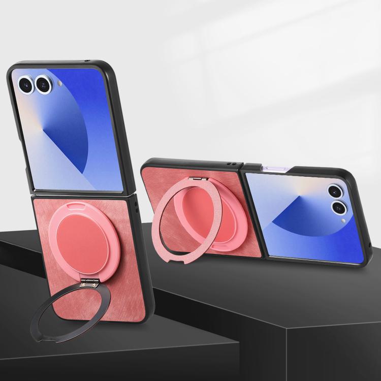 For Galaxy Z Flip7 5G Retro Leather Rotation Round Holder Phone Case