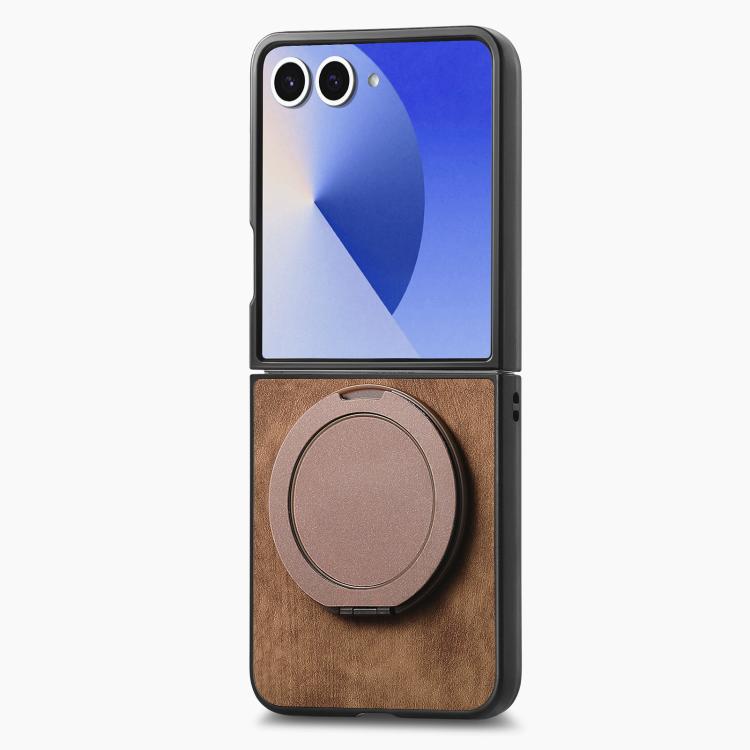 For Galaxy Z Flip7 5G Retro Leather Rotation Round Holder Phone Case