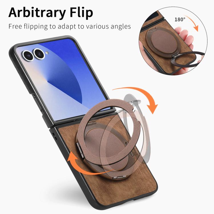For Galaxy Z Flip7 5G Retro Leather Rotation Round Holder Phone Case