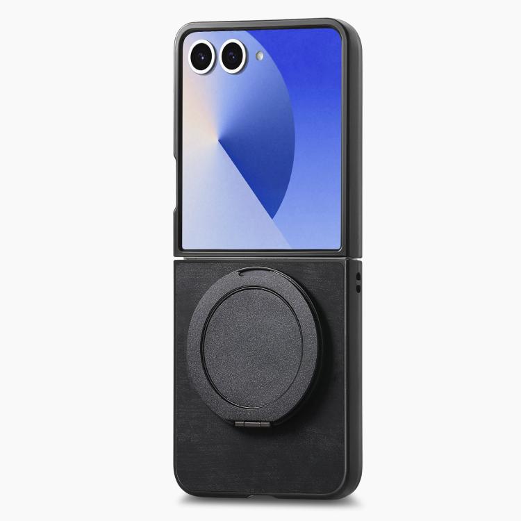 For Galaxy Z Flip7 5G Retro Leather Rotation Round Holder Phone Case