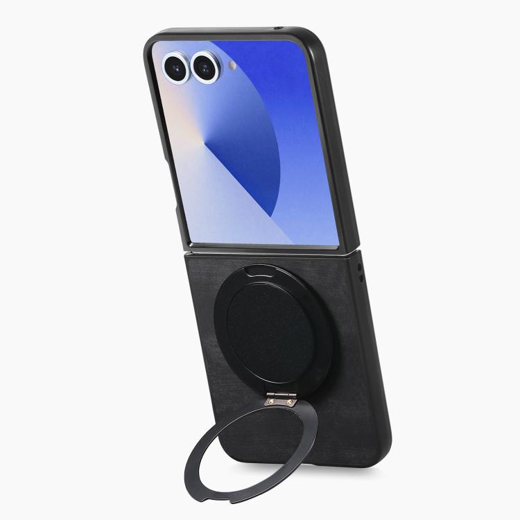 For Galaxy Z Flip7 5G Retro Leather Rotation Round Holder Phone Case