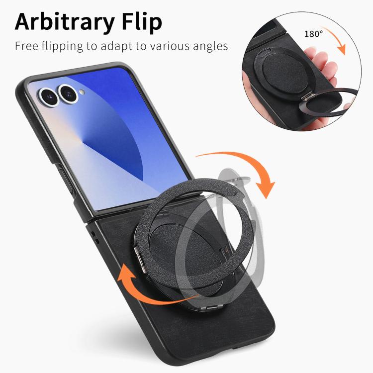 For Galaxy Z Flip7 5G Retro Leather Rotation Round Holder Phone Case