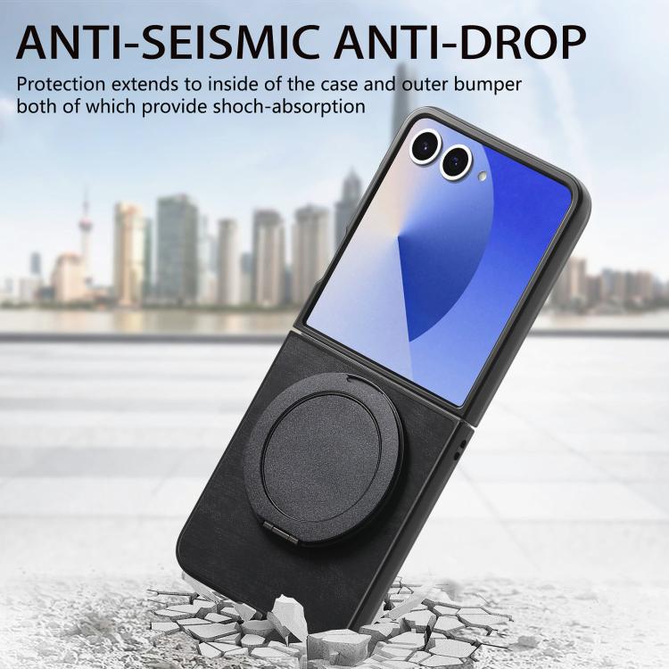 For Galaxy Z Flip7 5G Retro Leather Rotation Round Holder Phone Case