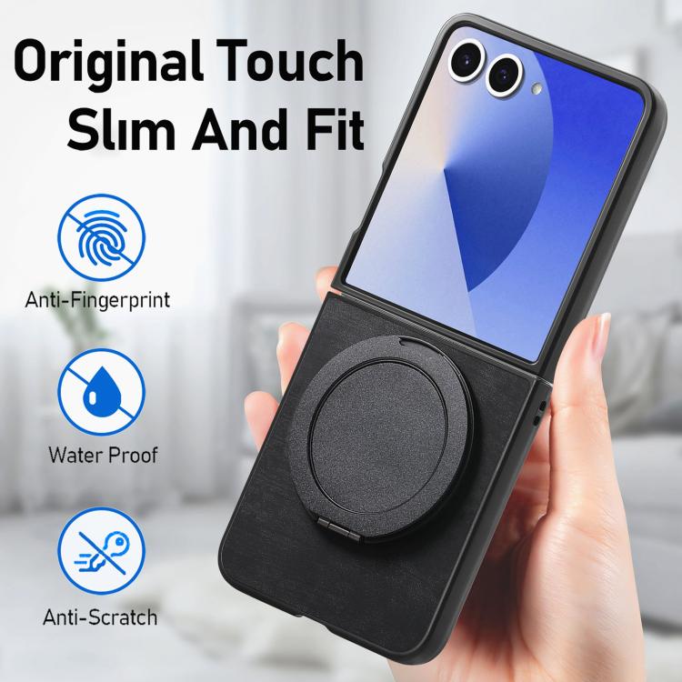 For Galaxy Z Flip7 5G Retro Leather Rotation Round Holder Phone Case