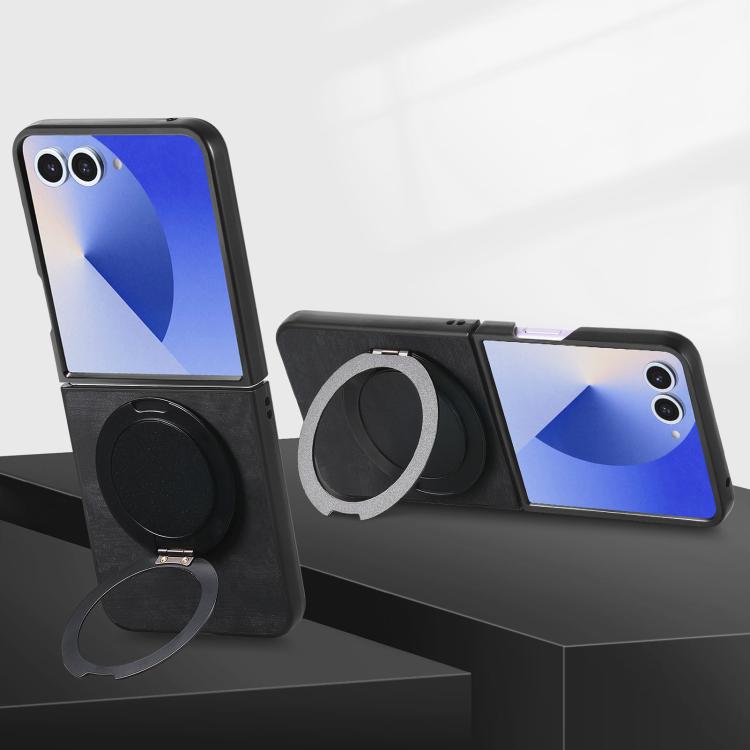 For Galaxy Z Flip7 5G Retro Leather Rotation Round Holder Phone Case