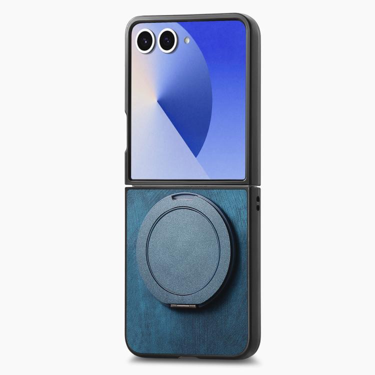 For Galaxy Z Flip7 5G Retro Leather Rotation Round Holder Phone Case