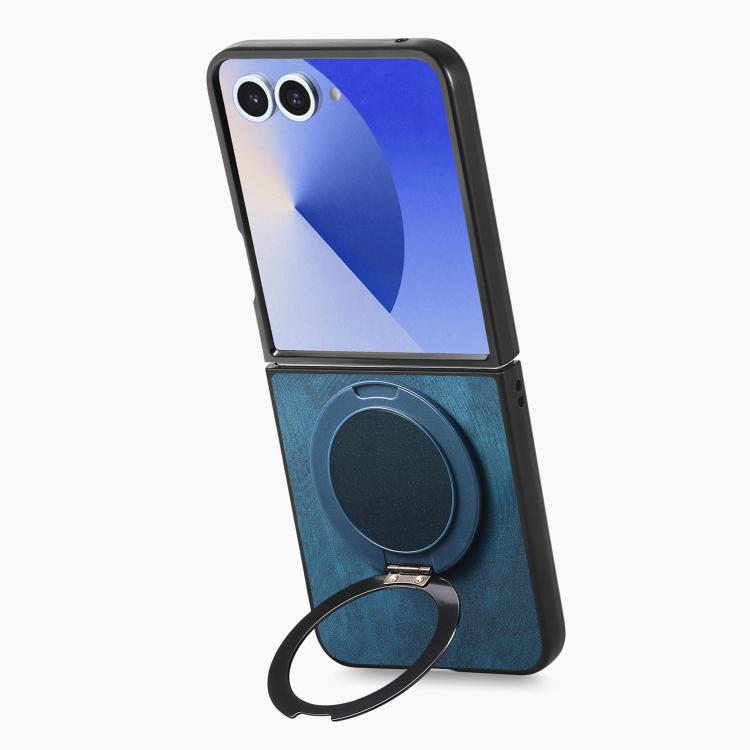 For Galaxy Z Flip7 5G Retro Leather Rotation Round Holder Phone Case