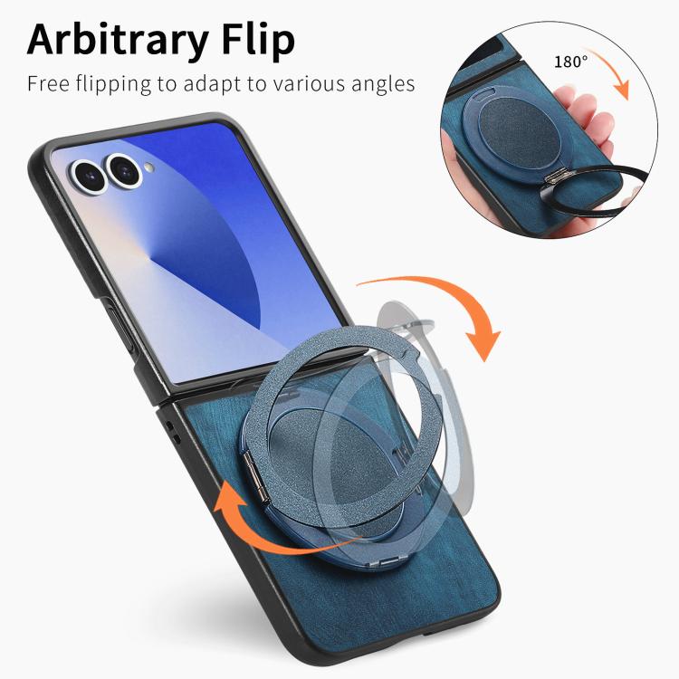 For Galaxy Z Flip7 5G Retro Leather Rotation Round Holder Phone Case